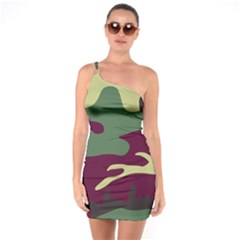 Camuflage Flag Green Purple Grey One Soulder Bodycon Dress