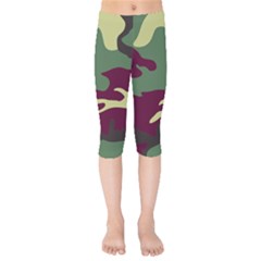 Camuflage Flag Green Purple Grey Kids  Capri Leggings 