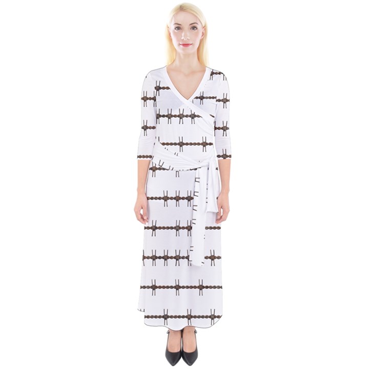 Barbed Wire Brown Quarter Sleeve Wrap Maxi Dress