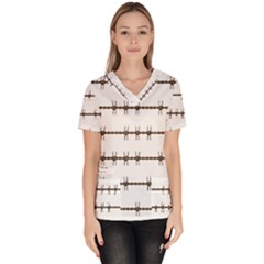 Barbed Wire Brown Scrub Top