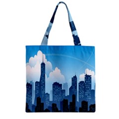 City Building Blue Sky Zipper Grocery Tote Bag by Mariart