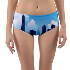 City Building Blue Sky Reversible Mid-waist Bikini Bottoms by Mariart