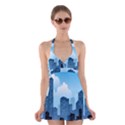 City Building Blue Sky Halter Dress Swimsuit  View1