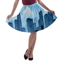 City Building Blue Sky A-line Skater Skirt