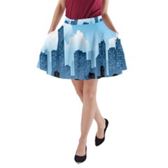 City Building Blue Sky A-line Pocket Skirt