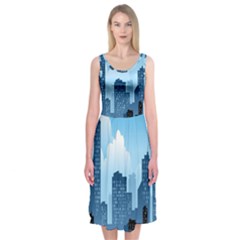 City Building Blue Sky Midi Sleeveless Dress