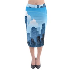 City Building Blue Sky Midi Pencil Skirt