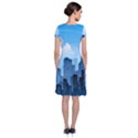 City Building Blue Sky Short Sleeve Front Wrap Dress View2