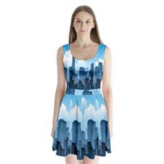 City Building Blue Sky Split Back Mini Dress 