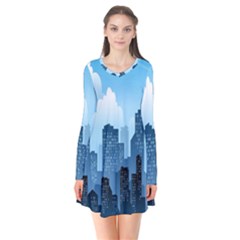 City Building Blue Sky Flare Dress