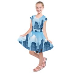 City Building Blue Sky Kids  Short Sleeve Dress by Mariart