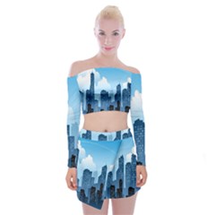 City Building Blue Sky Off Shoulder Top With Mini Skirt Set