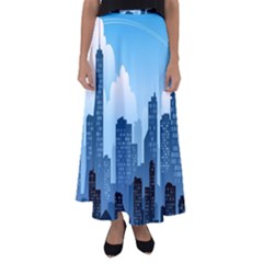 City Building Blue Sky Flared Maxi Skirt