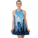 City Building Blue Sky Halter Tie Back Chiffon Dress View1