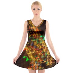 Christmas Tree Light Color Night V-neck Sleeveless Skater Dress by Mariart