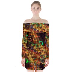 Christmas Tree Light Color Night Long Sleeve Off Shoulder Dress by Mariart