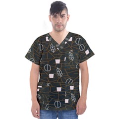 Espresso Cofee Glass Line Chevron Men s V-neck Scrub Top