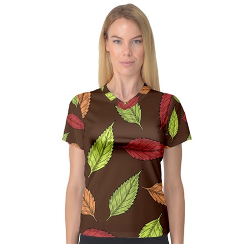 Autumn Leaves Pattern V-neck Sport Mesh Tee by Mariart