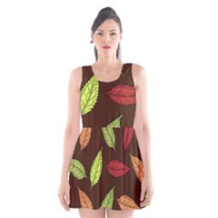 Autumn Leaves Pattern Scoop Neck Skater Dress