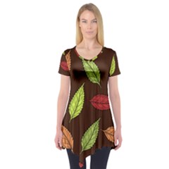 Autumn Leaves Pattern Short Sleeve Tunic  by Mariart