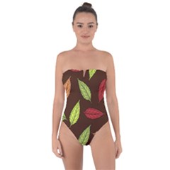 Autumn Leaves Pattern Tie Back One Piece Swimsuit