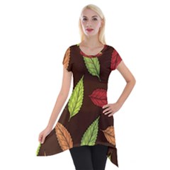 Autumn Leaves Pattern Short Sleeve Side Drop Tunic by Mariart