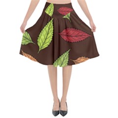 Autumn Leaves Pattern Flared Midi Skirt