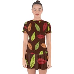 Autumn Leaves Pattern Drop Hem Mini Chiffon Dress by Mariart