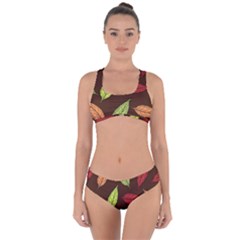 Autumn Leaves Pattern Criss Cross Bikini Set