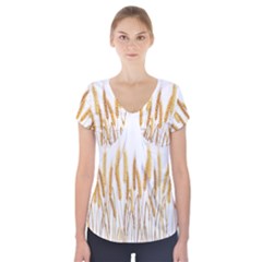 Wheat Plants Short Sleeve Front Detail Top