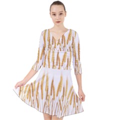 Wheat Plants Quarter Sleeve Front Wrap Dress	