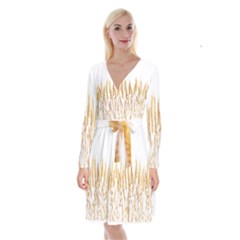 Wheat Plants Long Sleeve Velvet Front Wrap Dress by Mariart