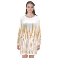 Wheat Plants Long Sleeve Chiffon Shift Dress  by Mariart