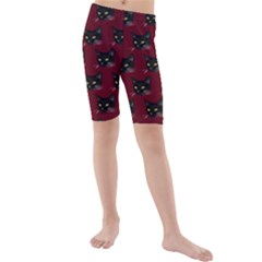 Face Cat Animals Red Kids  Mid Length Swim Shorts