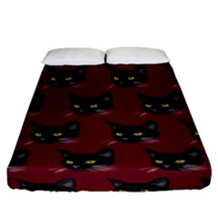 Face Cat Animals Red Fitted Sheet (queen Size)