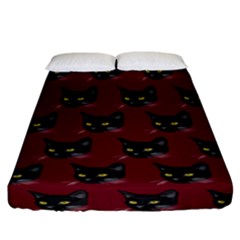 Face Cat Animals Red Fitted Sheet (california King Size)