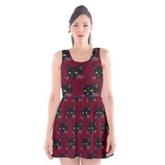 Face Cat Animals Red Scoop Neck Skater Dress by Mariart