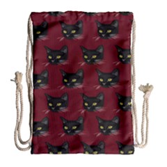 Face Cat Animals Red Drawstring Bag (large)