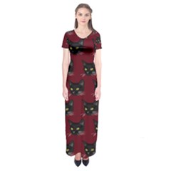 Face Cat Animals Red Short Sleeve Maxi Dress