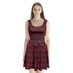 Face Cat Animals Red Split Back Mini Dress 