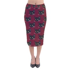 Face Cat Animals Red Velvet Midi Pencil Skirt