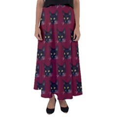 Face Cat Animals Red Flared Maxi Skirt