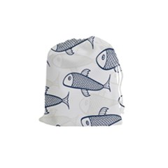 Fish Graphic Flooring Blue Seaworld Swim Water Drawstring Pouches (medium)  by Mariart