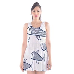 Fish Graphic Flooring Blue Seaworld Swim Water Scoop Neck Skater Dress