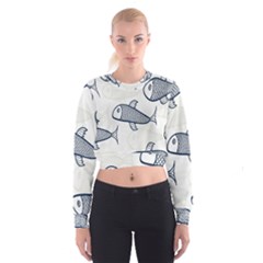 Fish Graphic Flooring Blue Seaworld Swim Water Cropped Sweatshirt