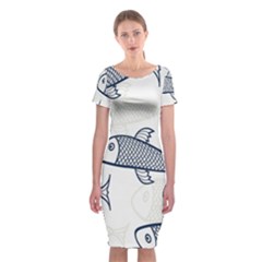 Fish Graphic Flooring Blue Seaworld Swim Water Classic Short Sleeve Midi Dress