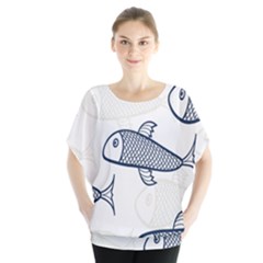 Fish Graphic Flooring Blue Seaworld Swim Water Blouse