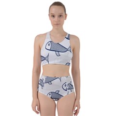 Fish Graphic Flooring Blue Seaworld Swim Water Racer Back Bikini Set