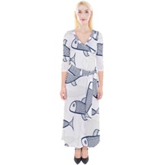 Fish Graphic Flooring Blue Seaworld Swim Water Quarter Sleeve Wrap Maxi Dress