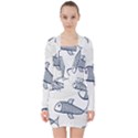 Fish Graphic Flooring Blue Seaworld Swim Water V-neck Bodycon Long Sleeve Dress View1